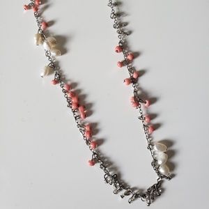 White & Coral Beaded Necklace